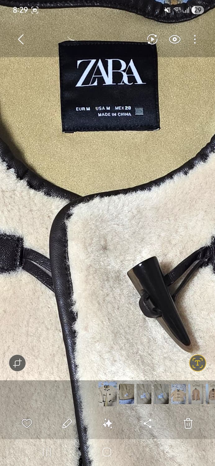 자라 라운드넥 퍼 토글 코트 M (S급) 상품이미지3