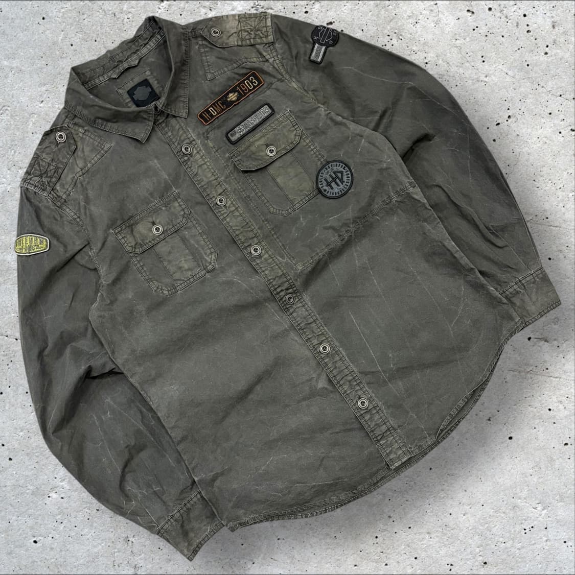 [M] 할리데이비슨 왁스 패치 워크 셔츠 카키 B499 상품이미지1