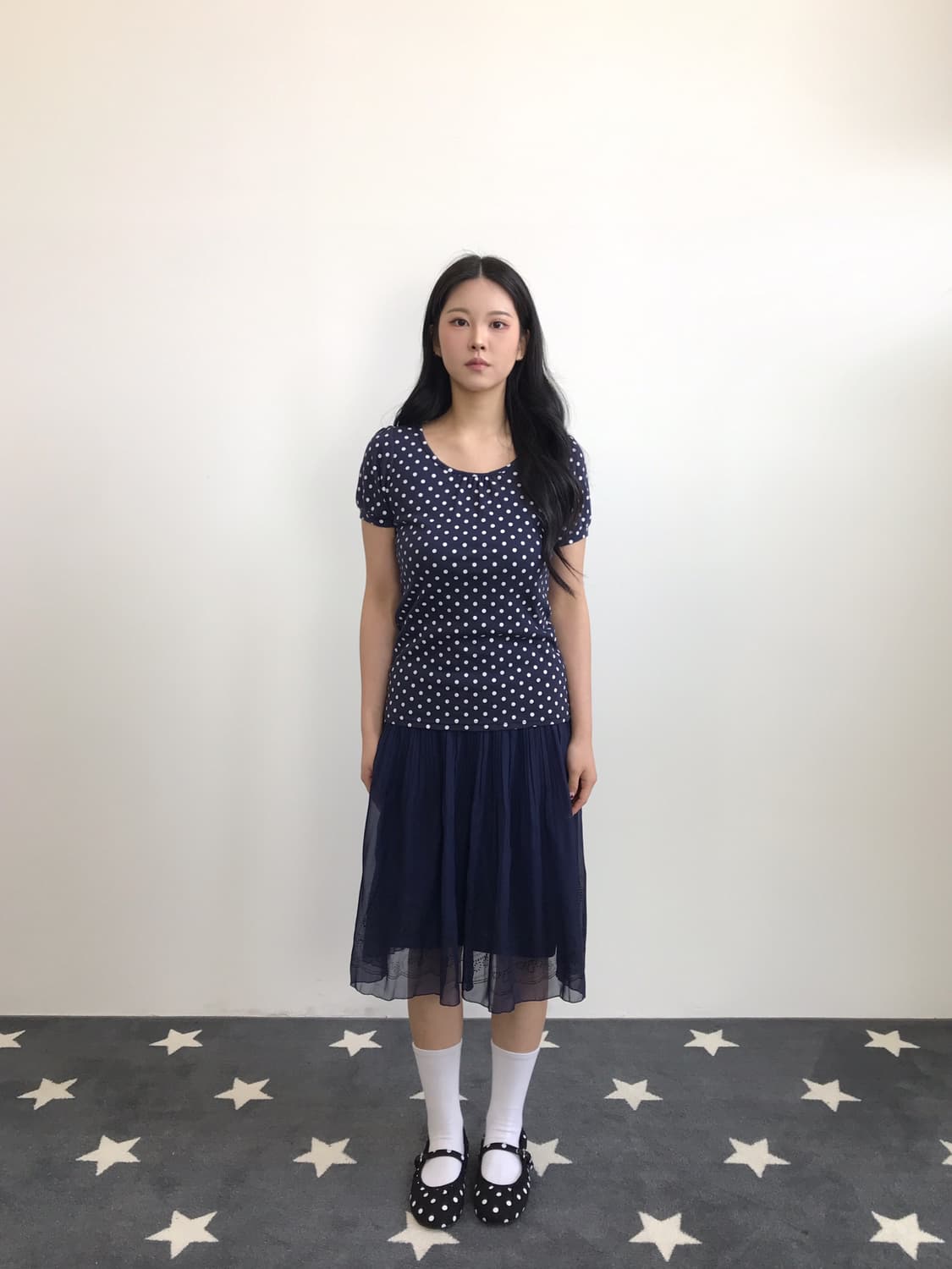 Jpn Navy Dotted Short Sleeve T-Shirts 상품이미지1