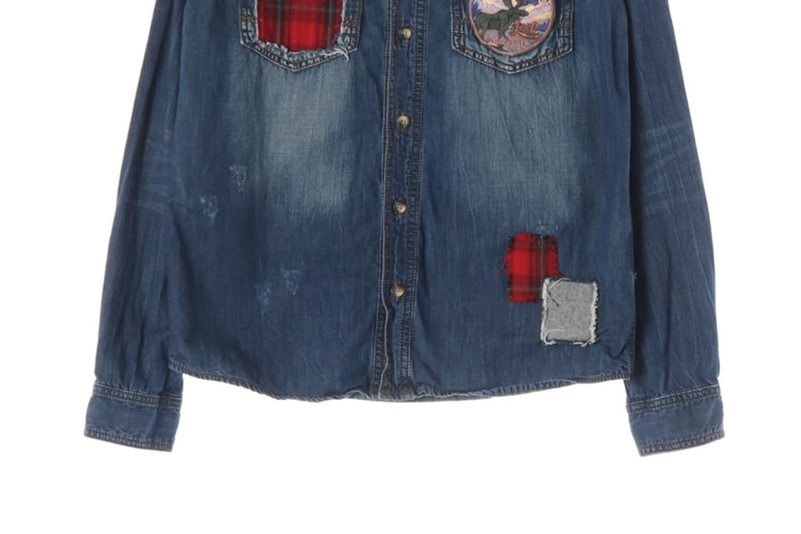 JEEP SPIRIT 빈티지 패치워크 워싱 데님 셔츠 M 상품이미지4