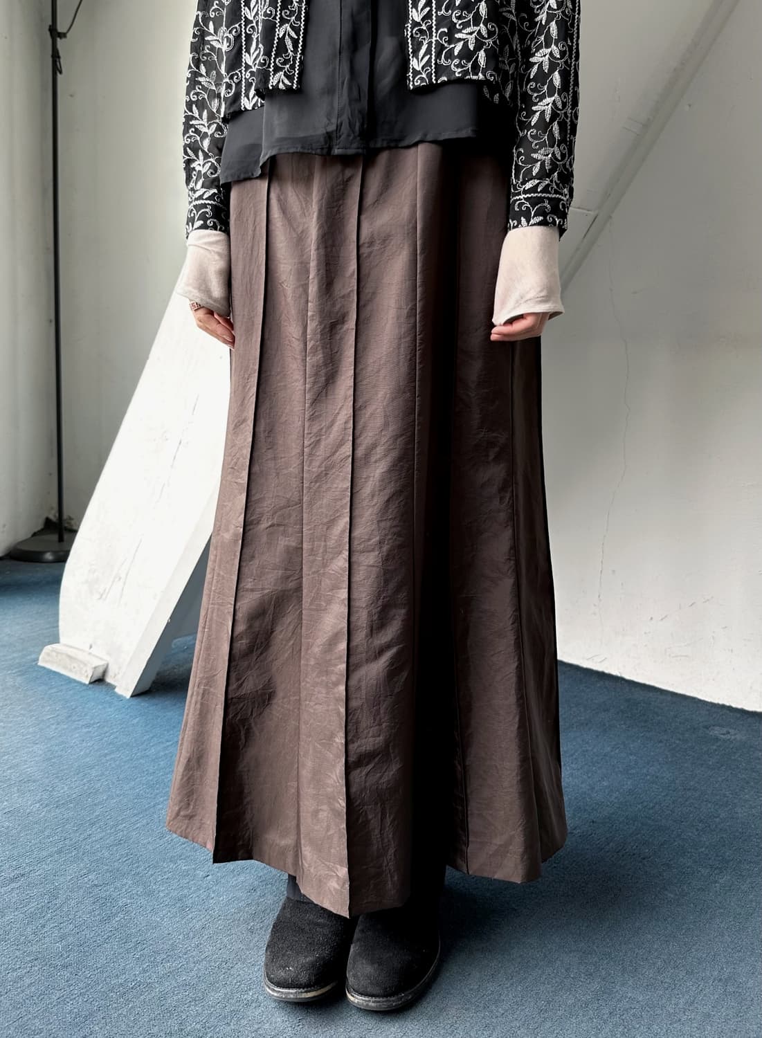 Washed nylon fabric design panel skirt 상품이미지7