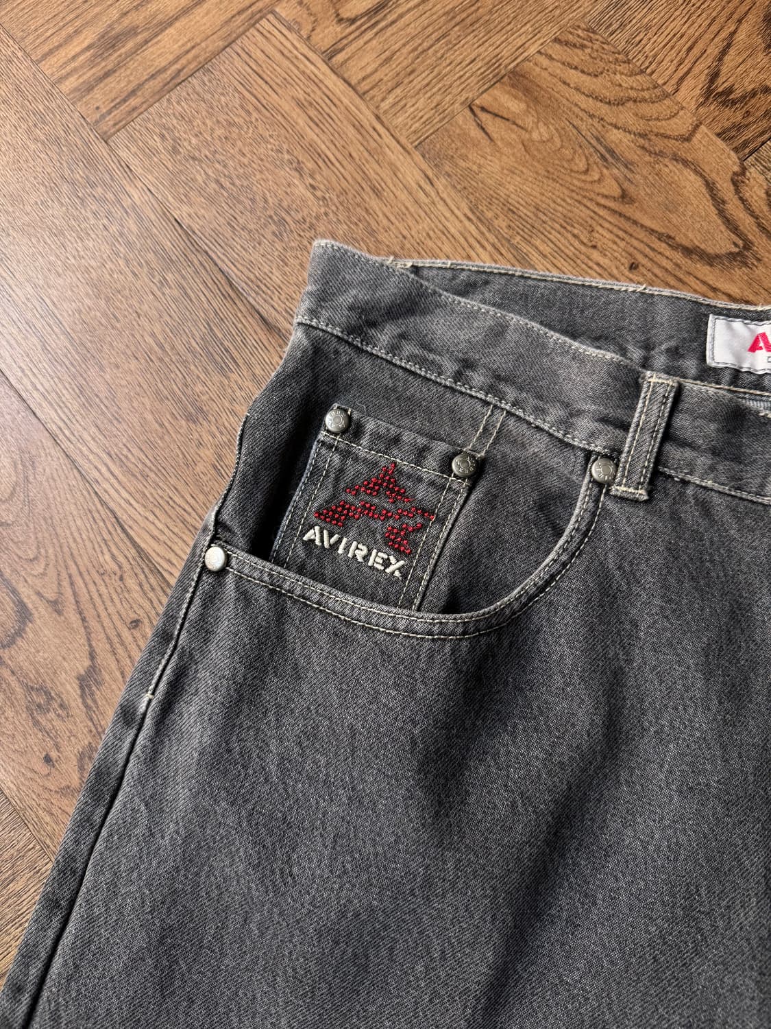 [34]00's AVIREX USA 아비렉스 올드스쿨 흑청 데님 팬츠 상품이미지4