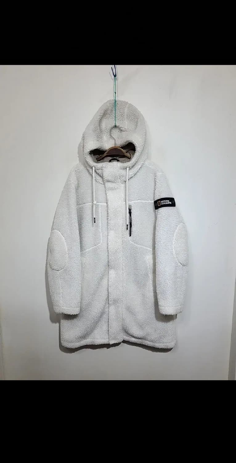 (L) 내셔널지오그래픽 후리스 롱점퍼 화이트 뽀글이 플리스 자켓  상품이미지1