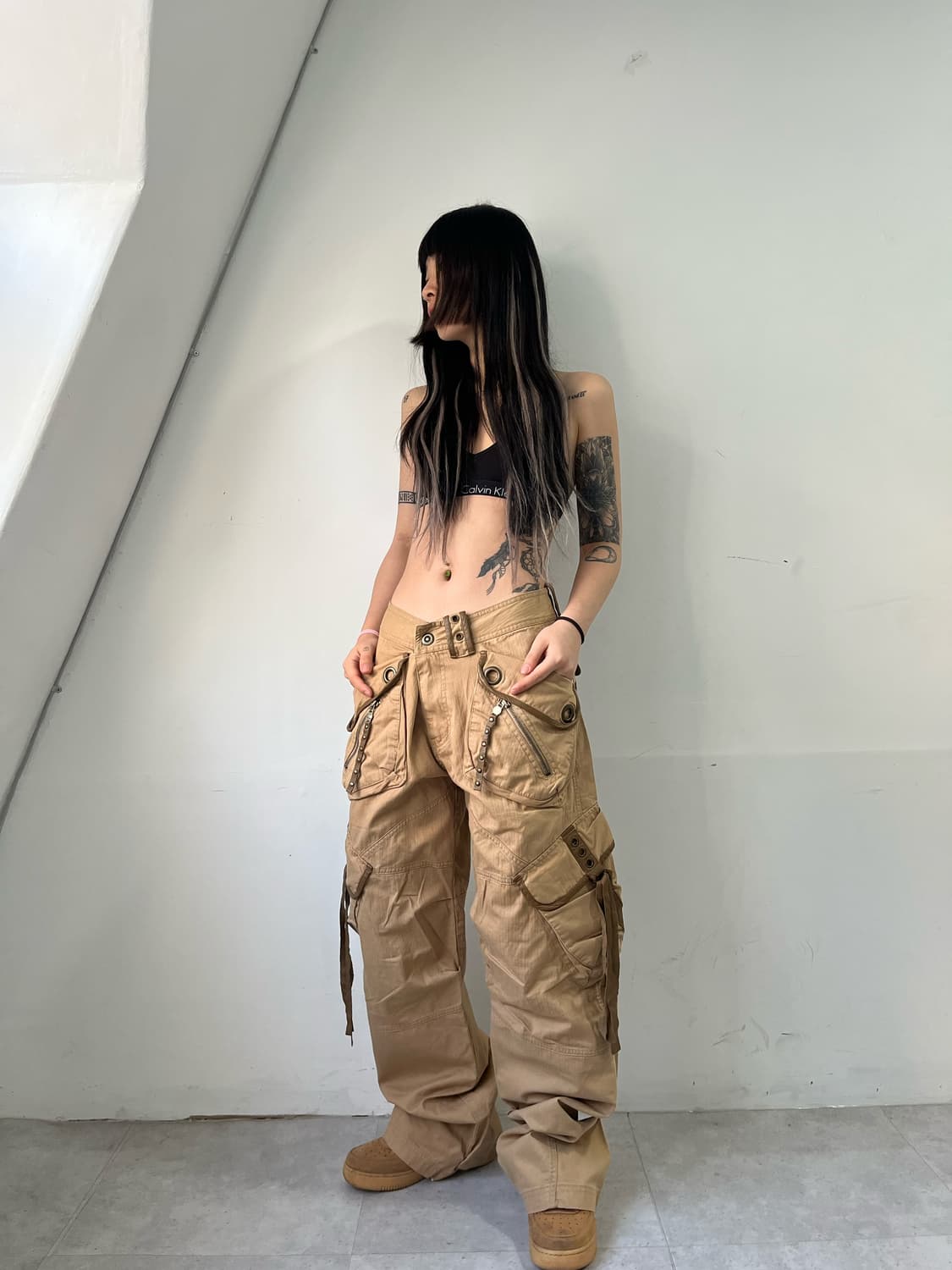 브라운 베이지 와이드 카고팬츠 상품이미지1