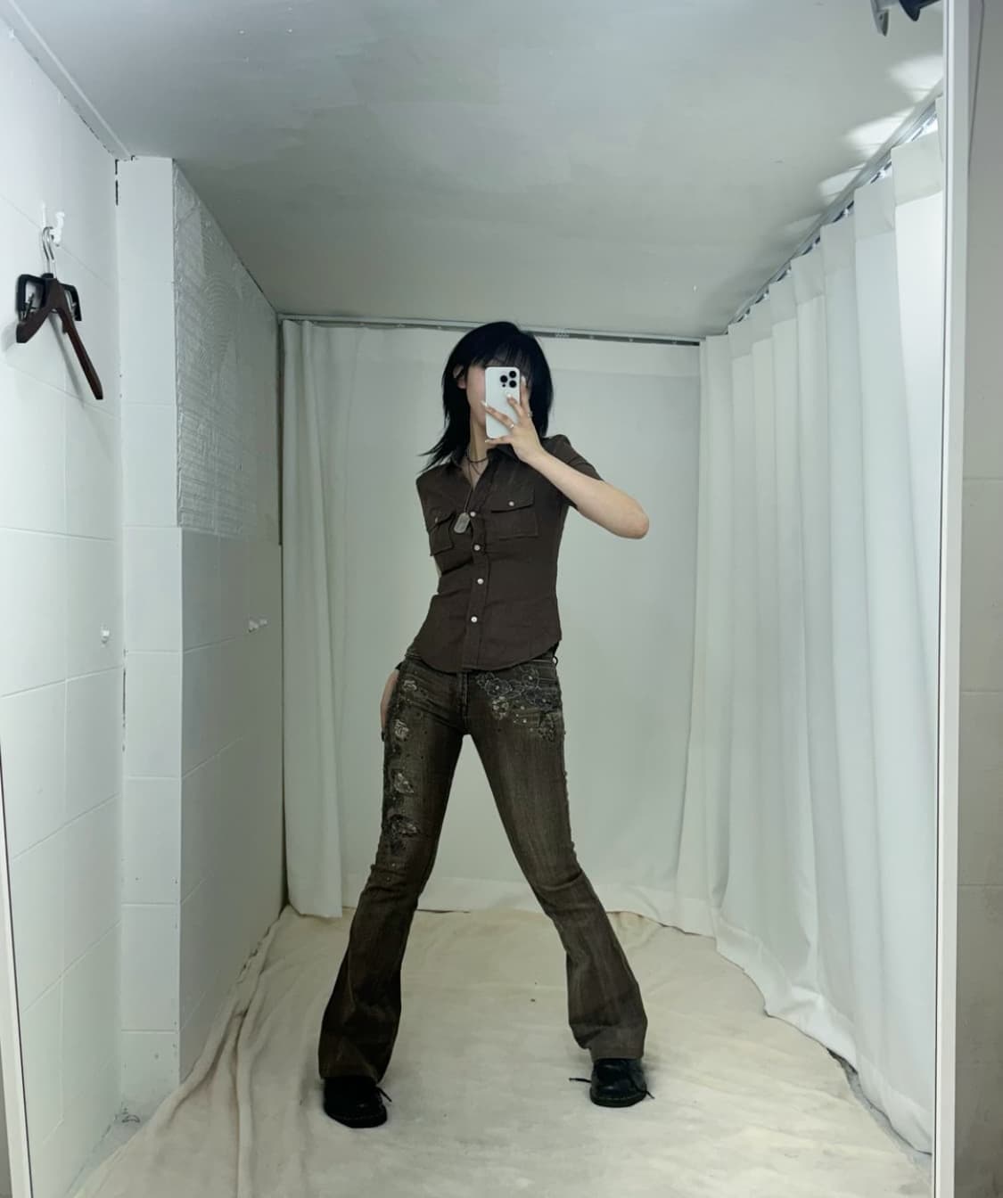 스윙잉서울 쿨키즈 브라운 오리엔탈 긱시크 코디 세트 빈티지 부츠컷 그런지 상품이미지2