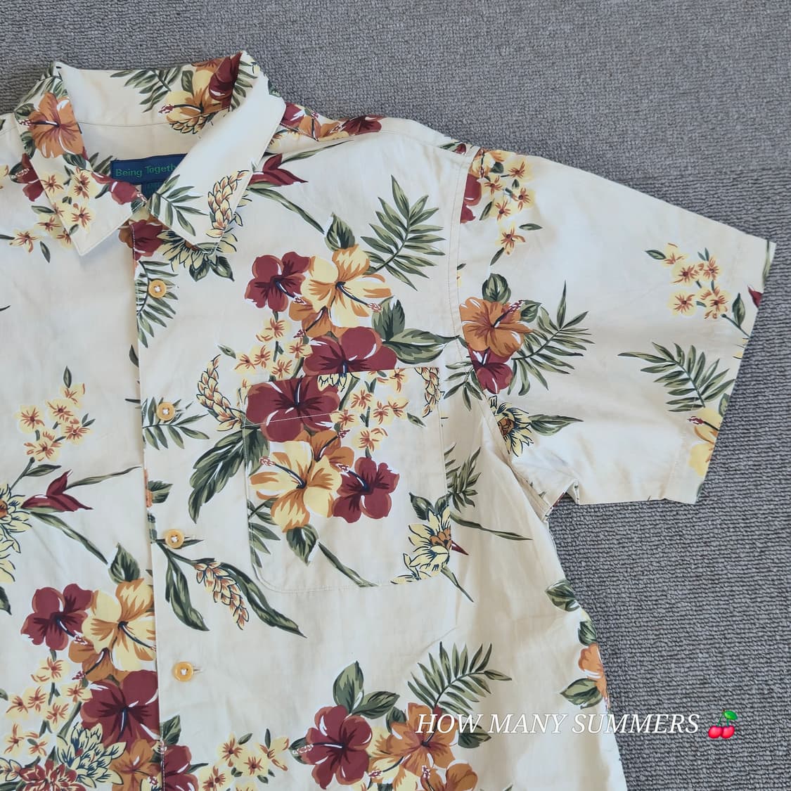 빈티지 무드 베이지 꽃무늬 하와이안 셔츠 상품이미지2