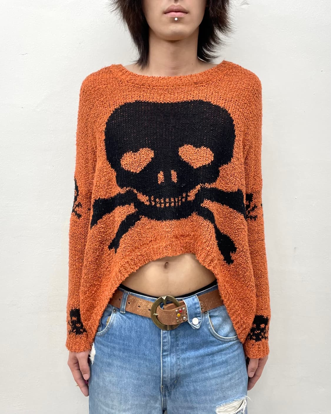 Big Skull Crop Orange Knit 상품이미지1