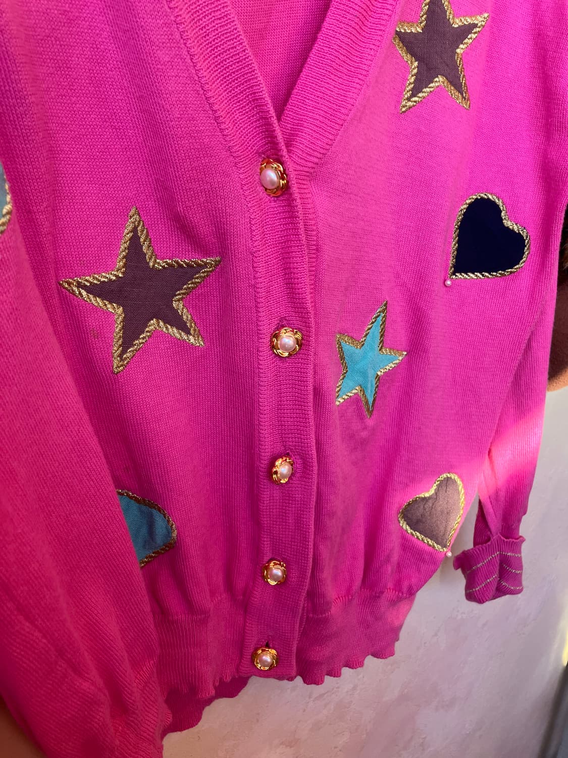 jpn 핫핑크 하트 별 데코 가디건 상품이미지3