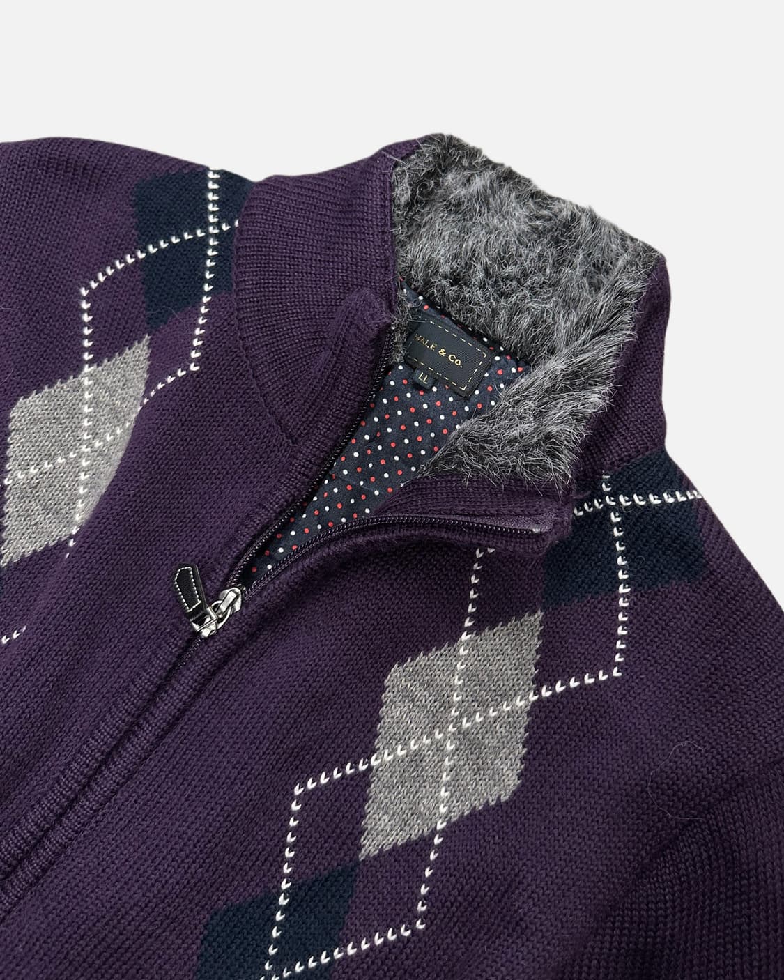 MALE&CO. purple argyle knit zip-up 상품이미지3