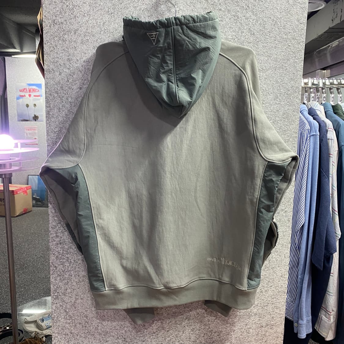 노이스 나일론 패브릭 라이트그레이 그린 믹스 후드티 B4006 상품이미지8