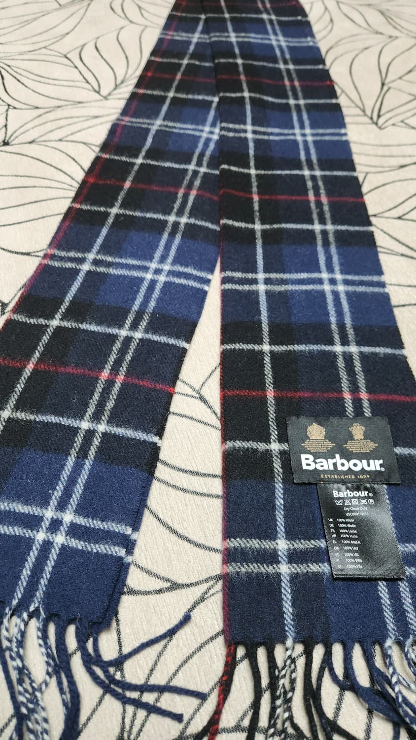 바버 네이비 타탄체크 램스울 목도리 머플러 상품이미지1