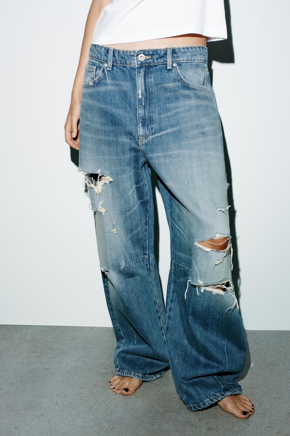 zara 자라 벌룬 미디엄 디스트로이드 데님진 상품이미지1