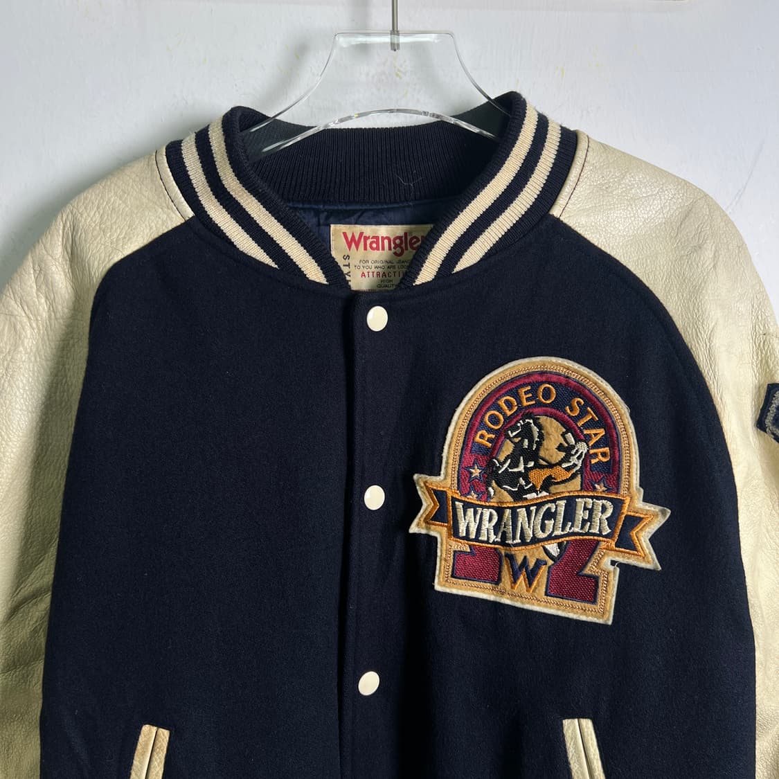 90's 랭글러 카우보이 웨스턴 레더 바시티 자켓 L 상품이미지4