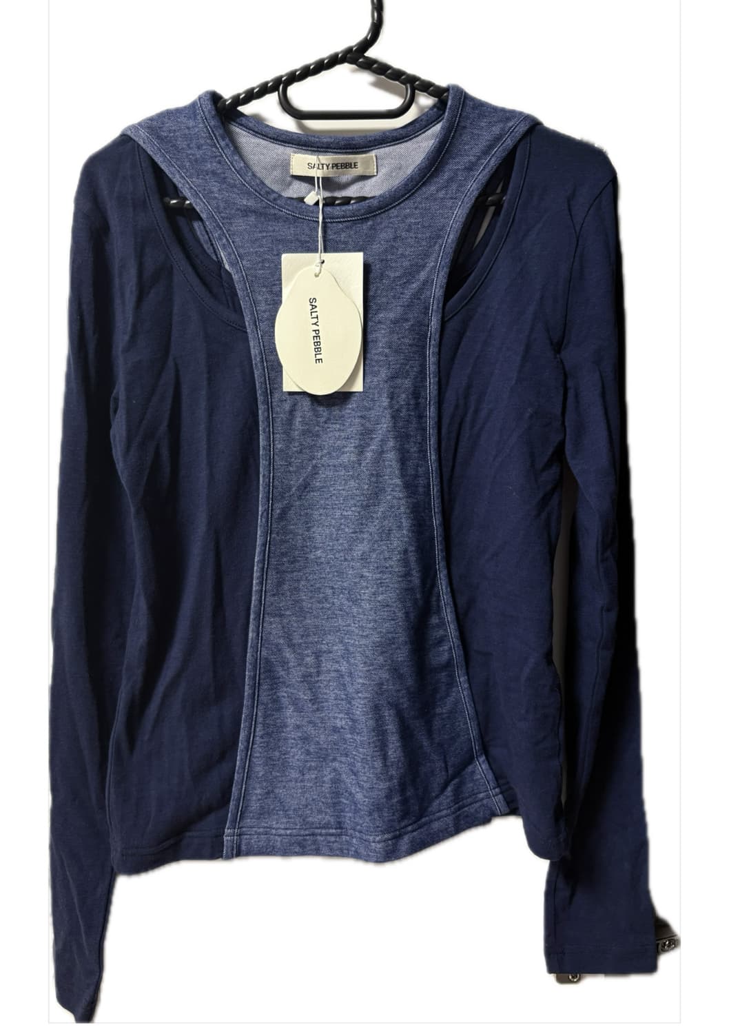 (새상품) 솔티페블 데님 져지 믹스 탑 상품이미지1