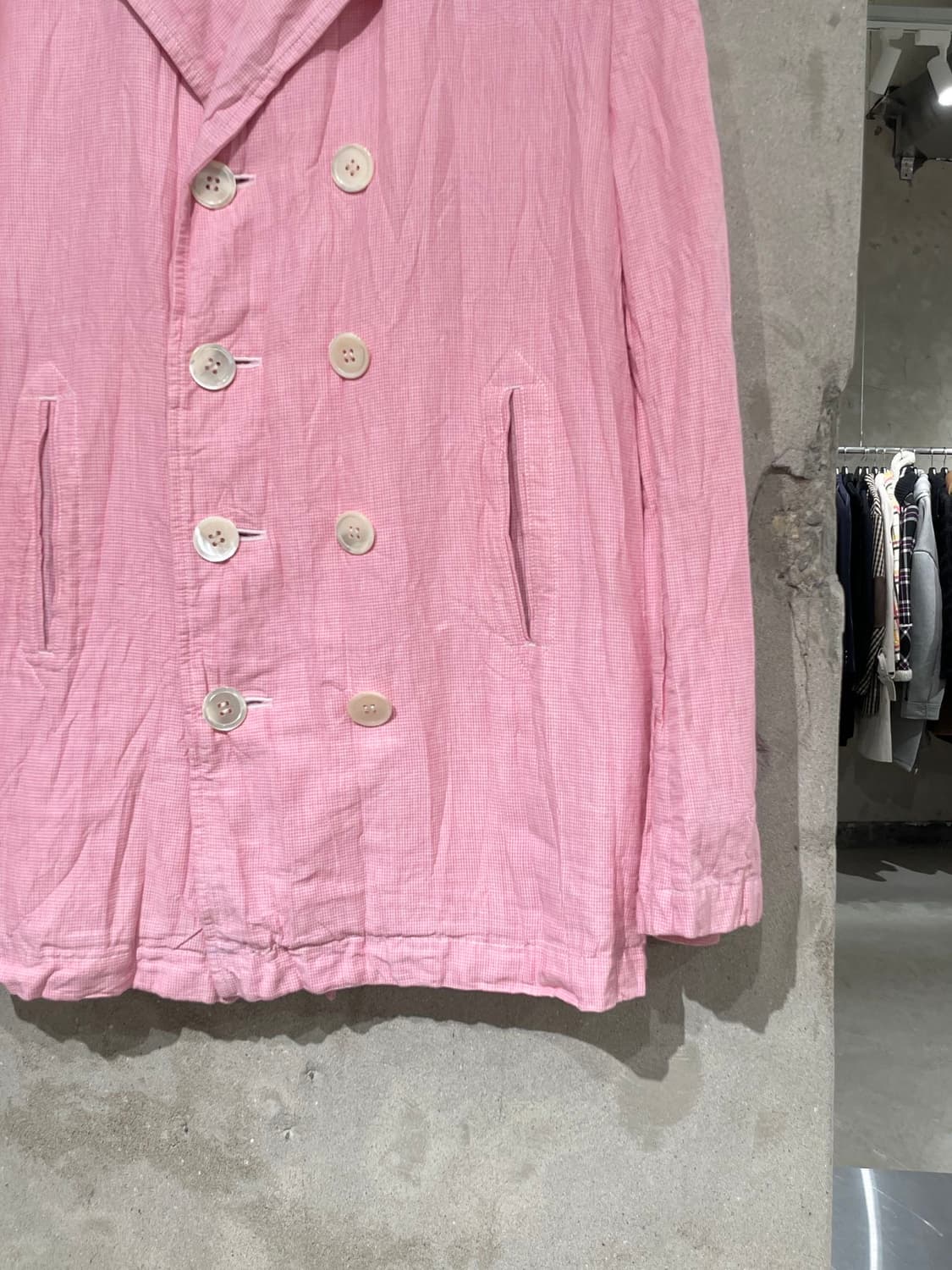 꼼데가르송 옴므 ad2007 핑크 하운드 투스 체크 린넨 혼방 자켓 상품이미지5