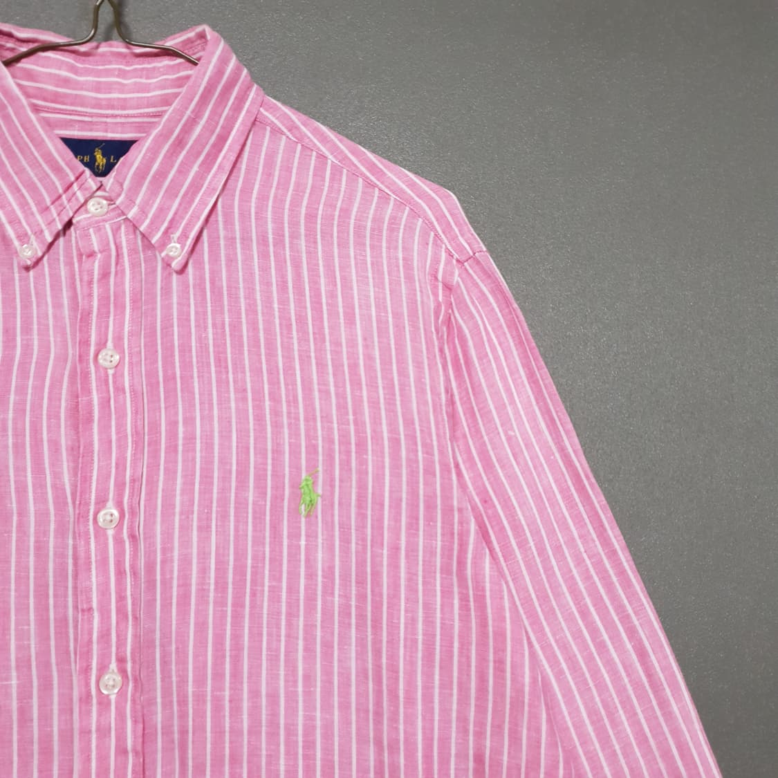 실측 M 폴로 랄프로렌 신형 포니 스트라이프 버튼다운 린넨 셔츠 클래식핏 상품이미지2