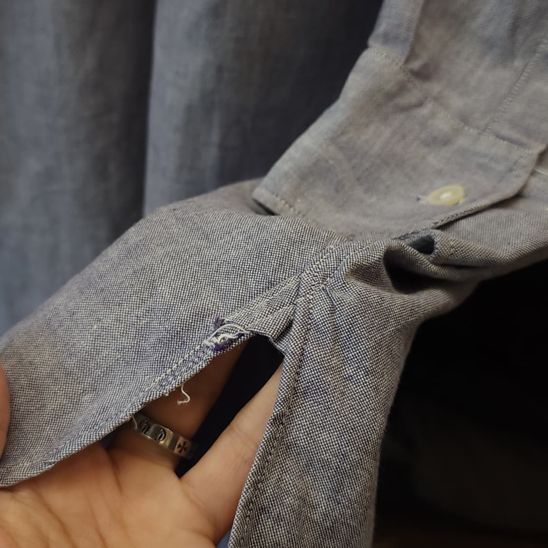 60s 프랑스 워크셔츠 가드너 빈티지 셔츠 라이트 퍼플 롱 튜닉 셔츠 L 상품이미지8