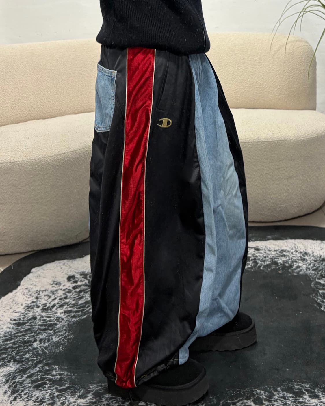 90s Champion 데님 믹스 와이드 팬츠 상품이미지2