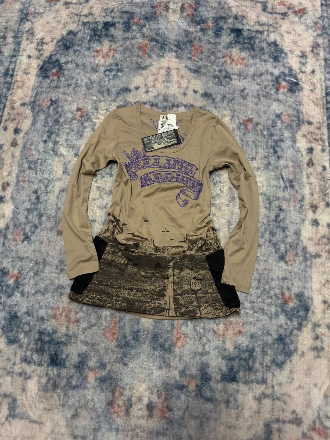 Glitz y2k beige cargo pocket cut sew 상품이미지1