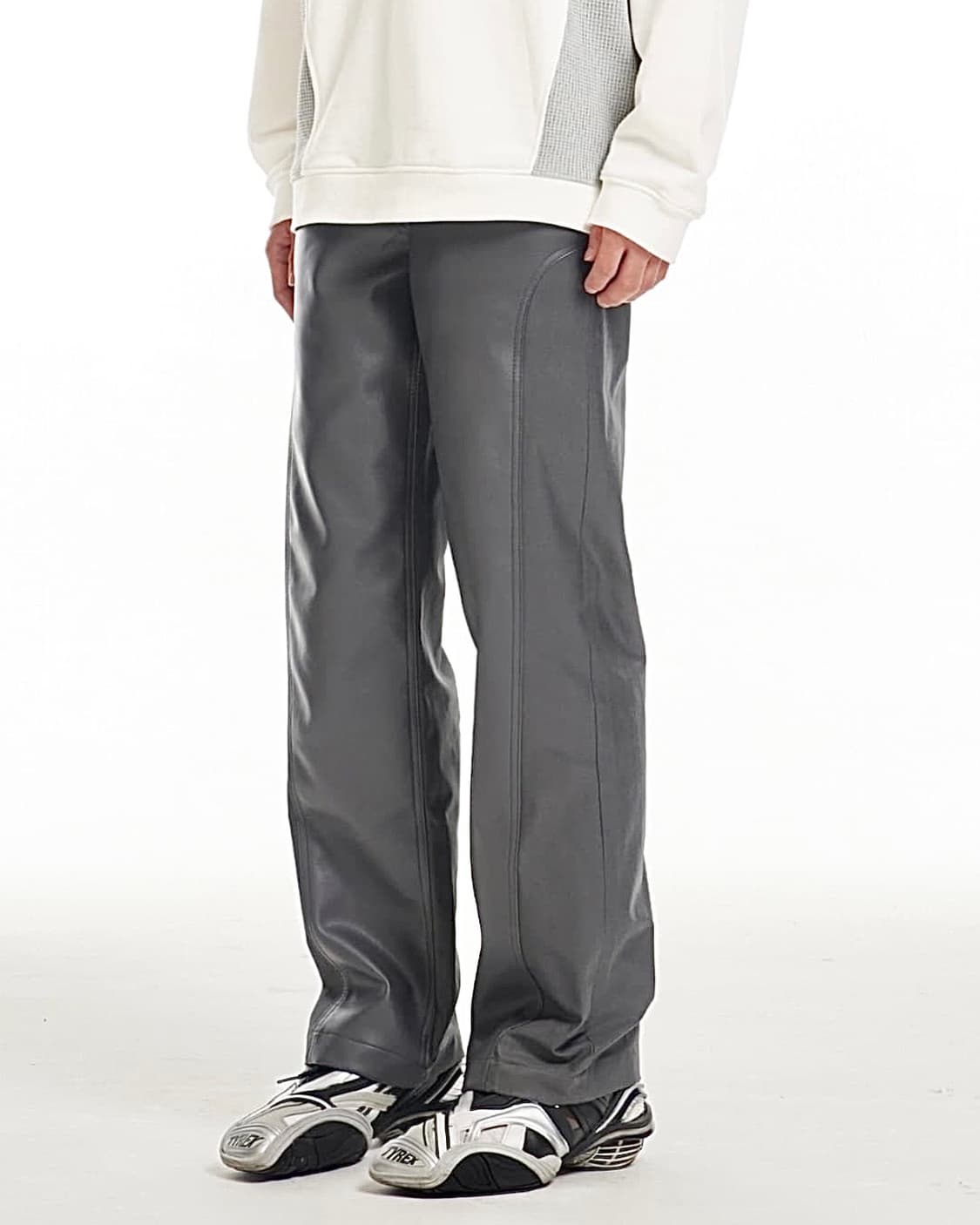 에드오프 회색 그레이 레더 가죽 믹스 스트레이트 일자 핏 30 31 팬츠 상품이미지2