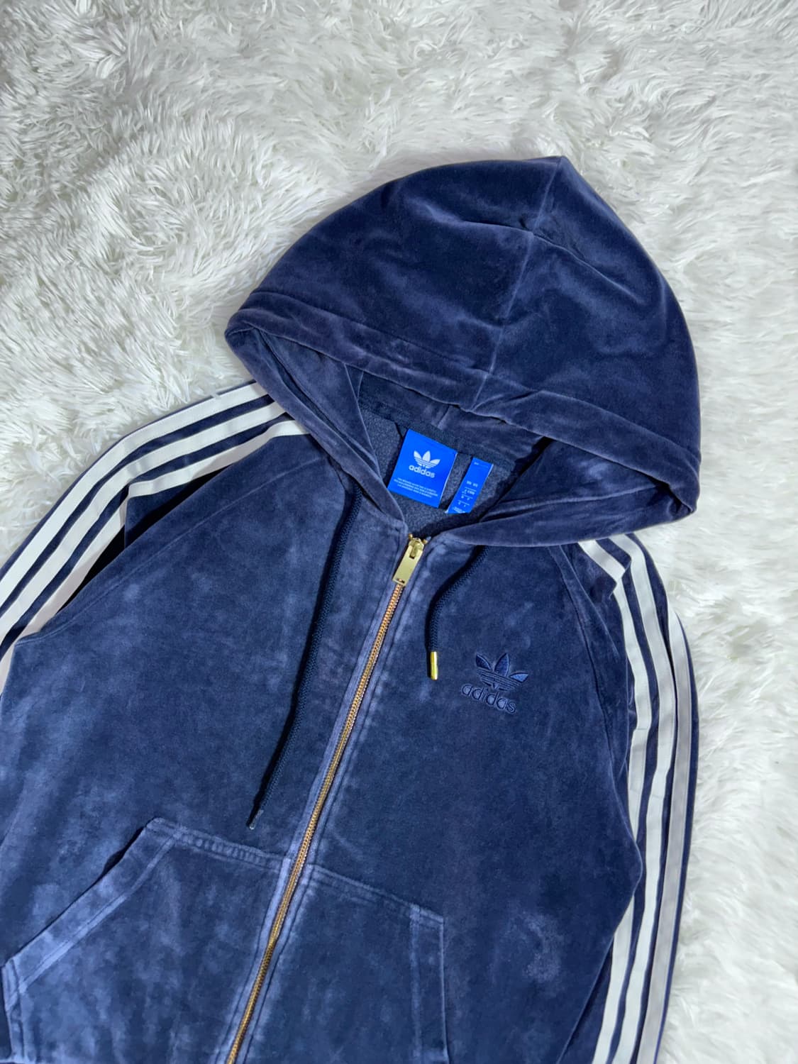 아디다스 벨벳 삼선 네이비 오버핏 후드집업  상품이미지5