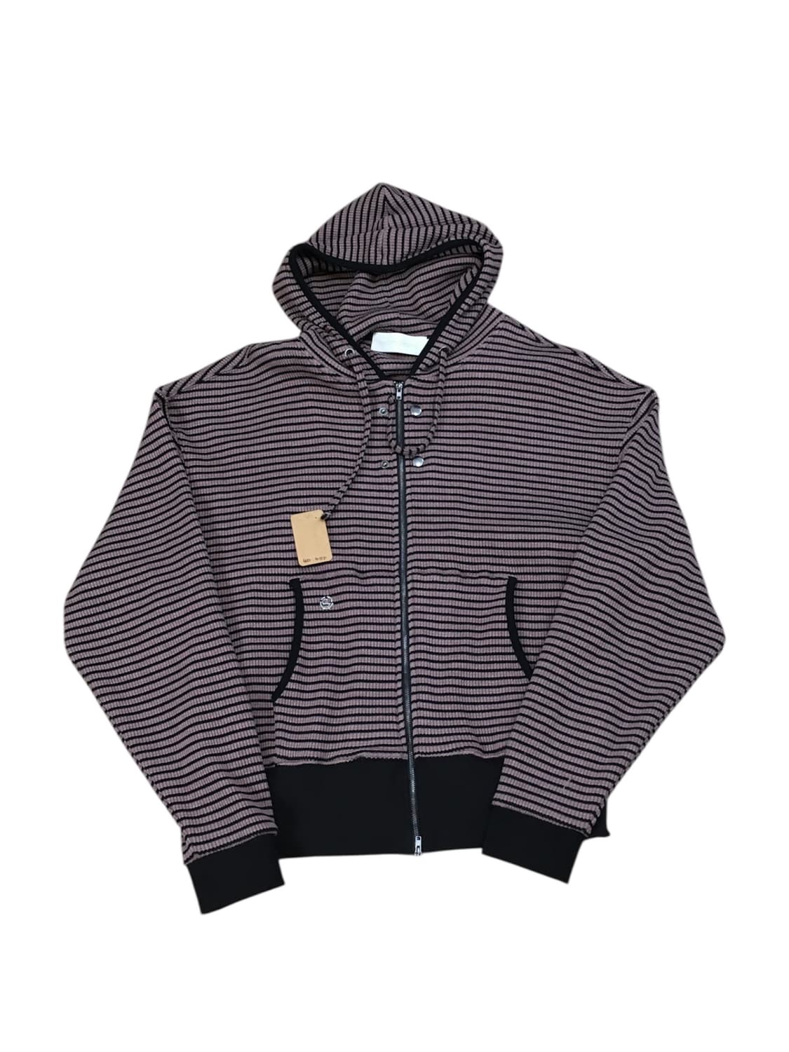 세컨모놀로그 스트라이프 와플 니트 후드 집업 상품이미지2