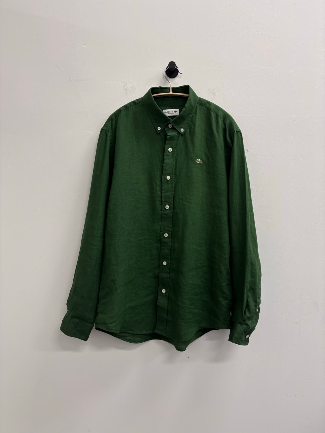 라코스테(LACOSTE) 100% 린넨 버튼다운 셔츠 다크 그린 상품이미지1