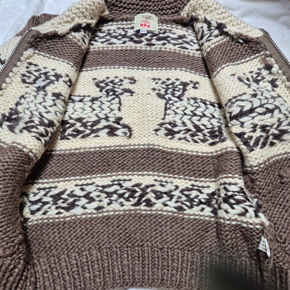 Chieftain 핸드니트 사슴 코위찬 니트자켓 L 상품이미지5
