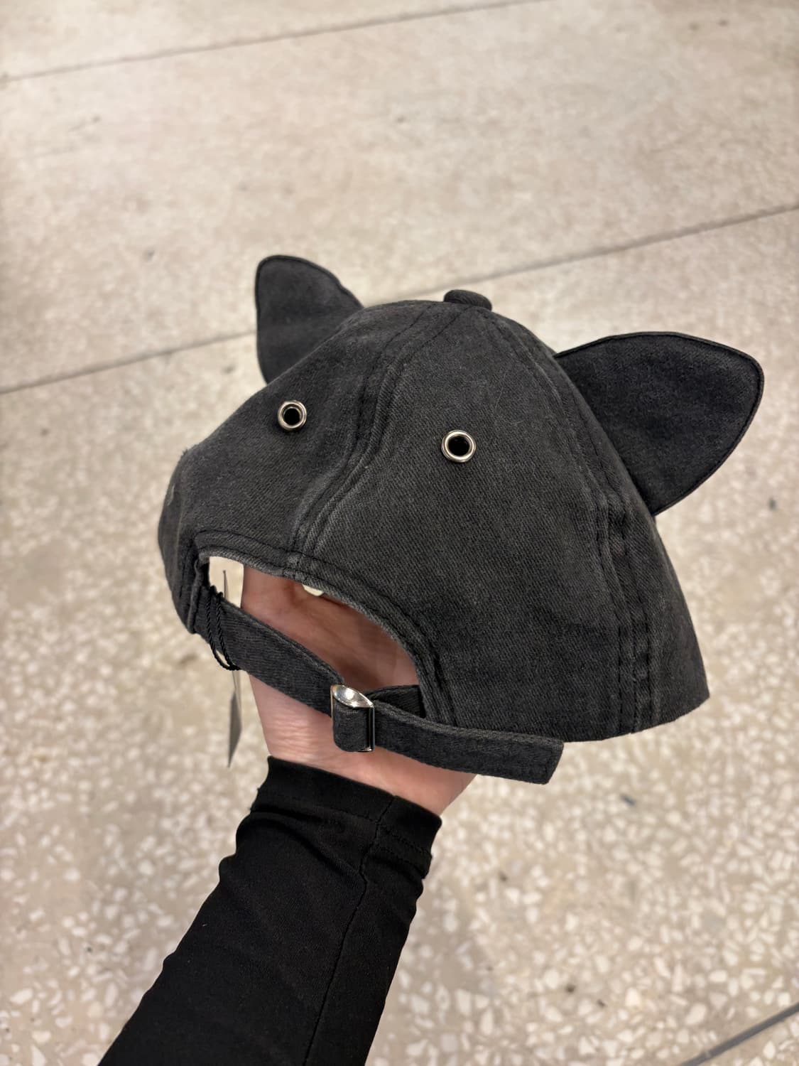 Cat Ear Washed Black Ball Cap 상품이미지4