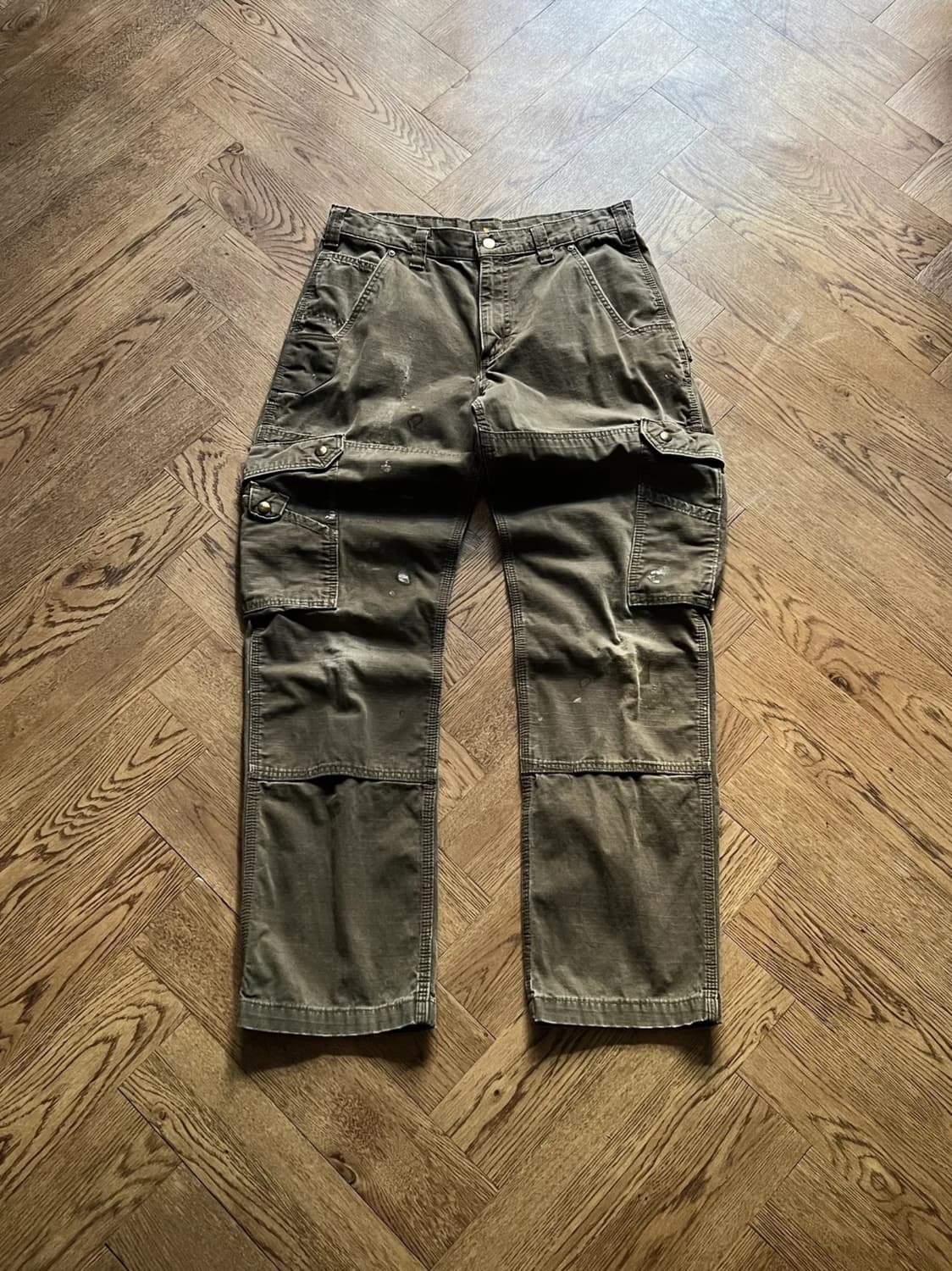 [32]칼하트 USA 더티워싱 다크커피 립스탑 더블니 워크 카고 팬츠 상품이미지1