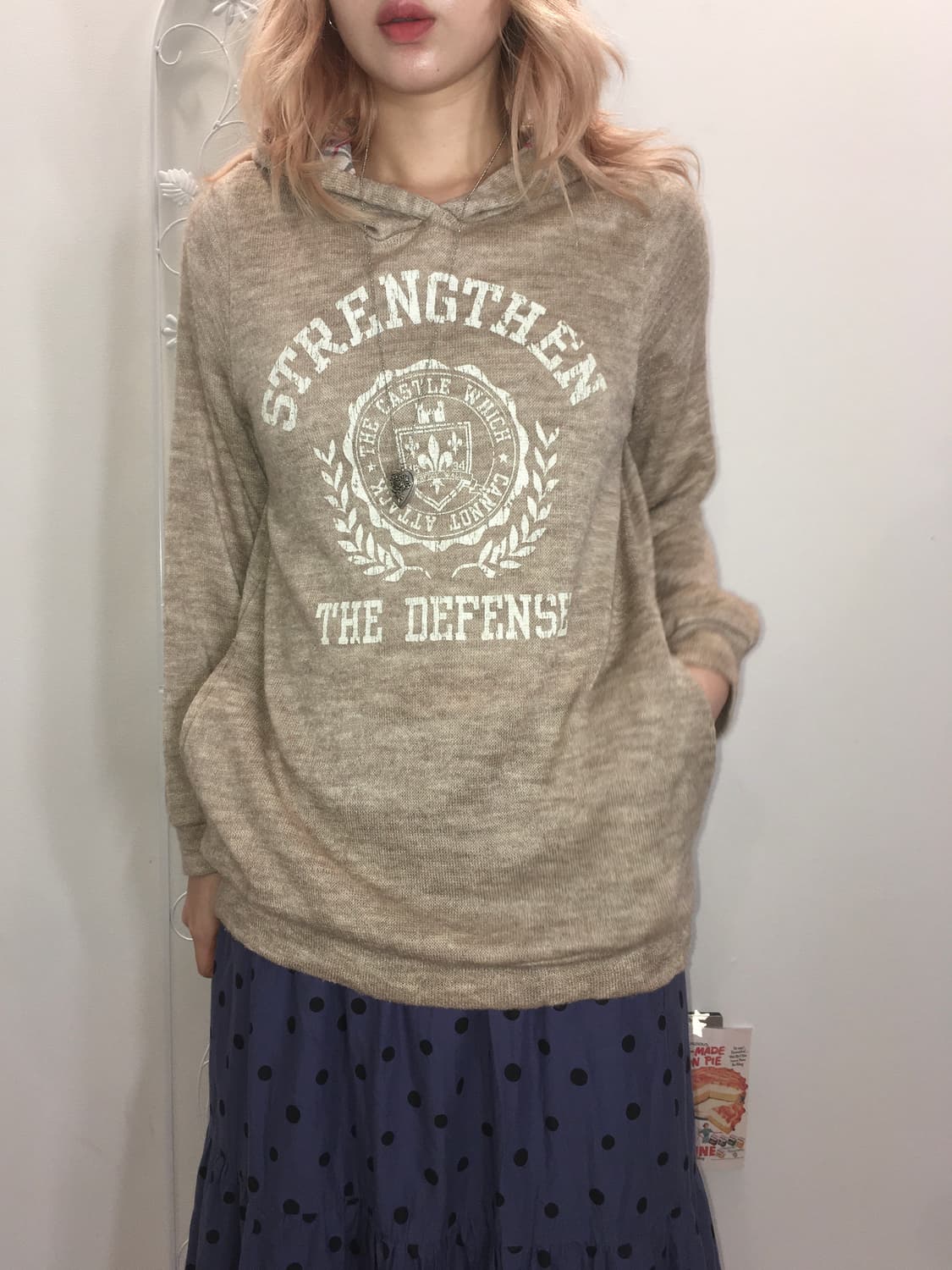 jpn vintage beige knit check hood t  상품이미지2
