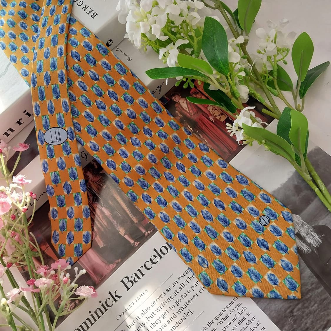 던힐 실크 옐로우 리프 패턴 넥타이 9.7cm A+등급 K1697
 상품이미지4