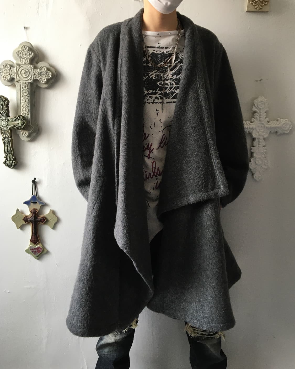 Woolen drape open coat 상품이미지5