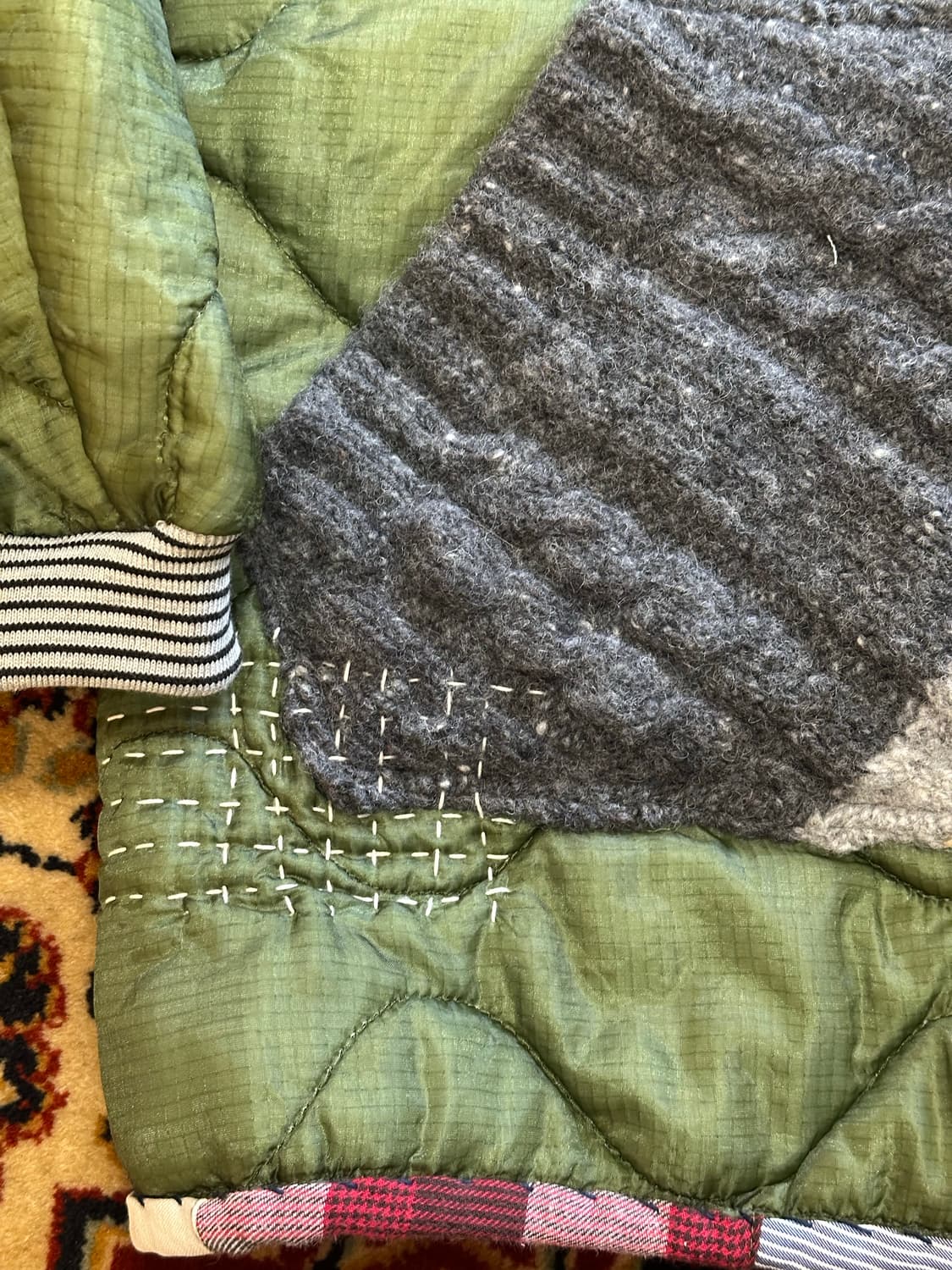 M65 필드 자켓 라이너 사시코 & 패치워크 리메이크 커스텀 - L 상품이미지5