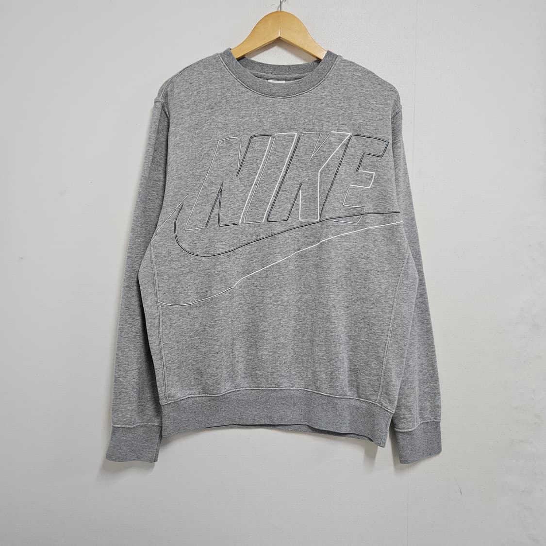 M 95-100 나이키 빅로고 자수 오버핏 맨투맨 그레이 상품이미지2