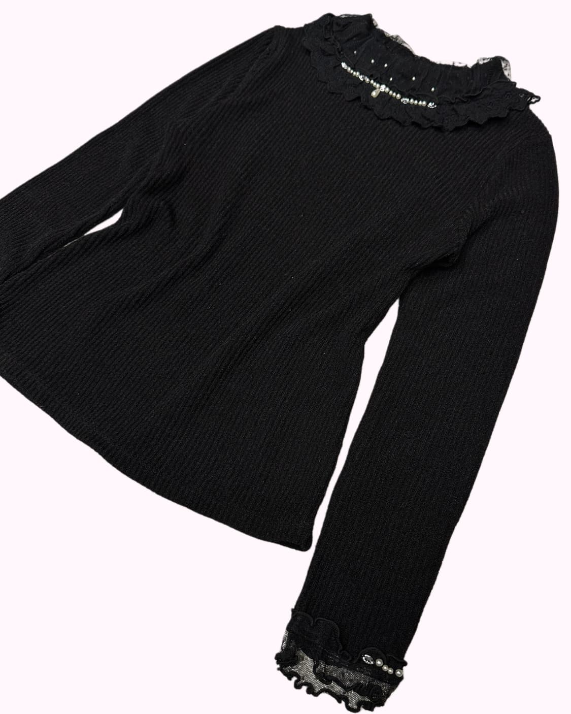lace bids ribbed knit T 상품이미지3