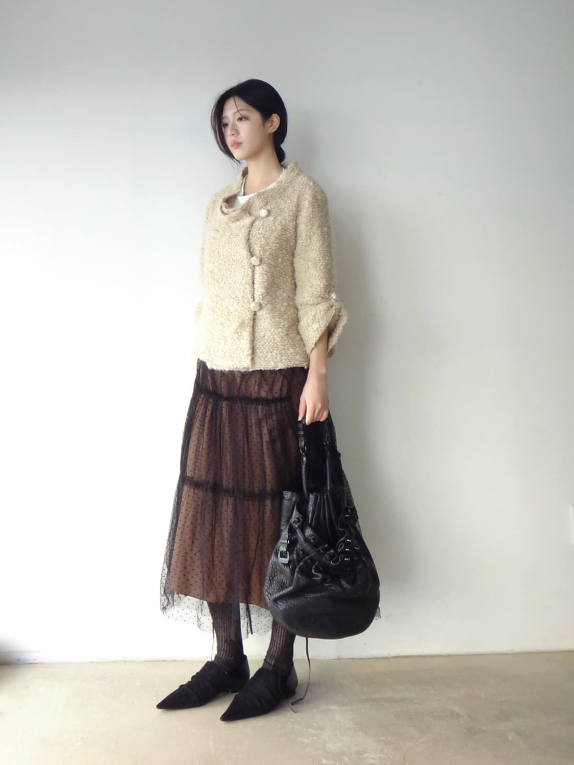 Dot strap mix tulle skirt / black 상품이미지3