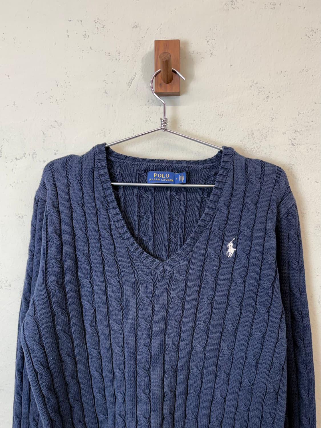 폴로랄프로렌 브이넥 케이블 니트 네이비 상품이미지4