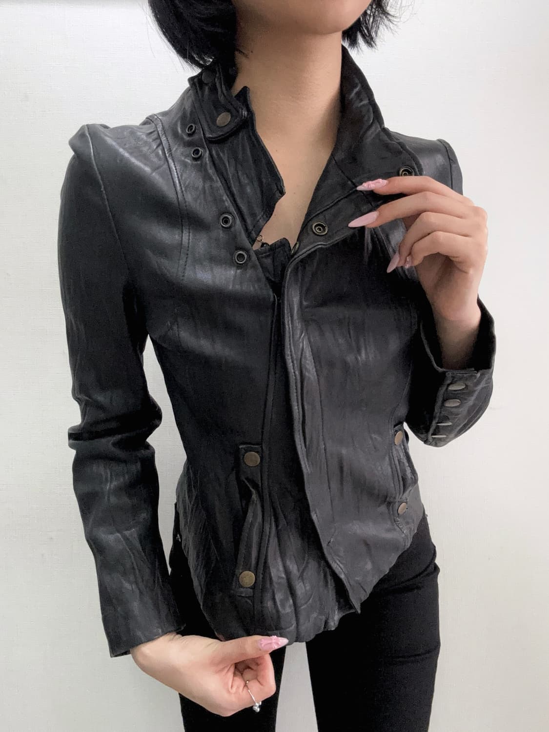 [램스킨] 빈티지 링클 양가죽 슬림 레더 자켓 상품이미지5