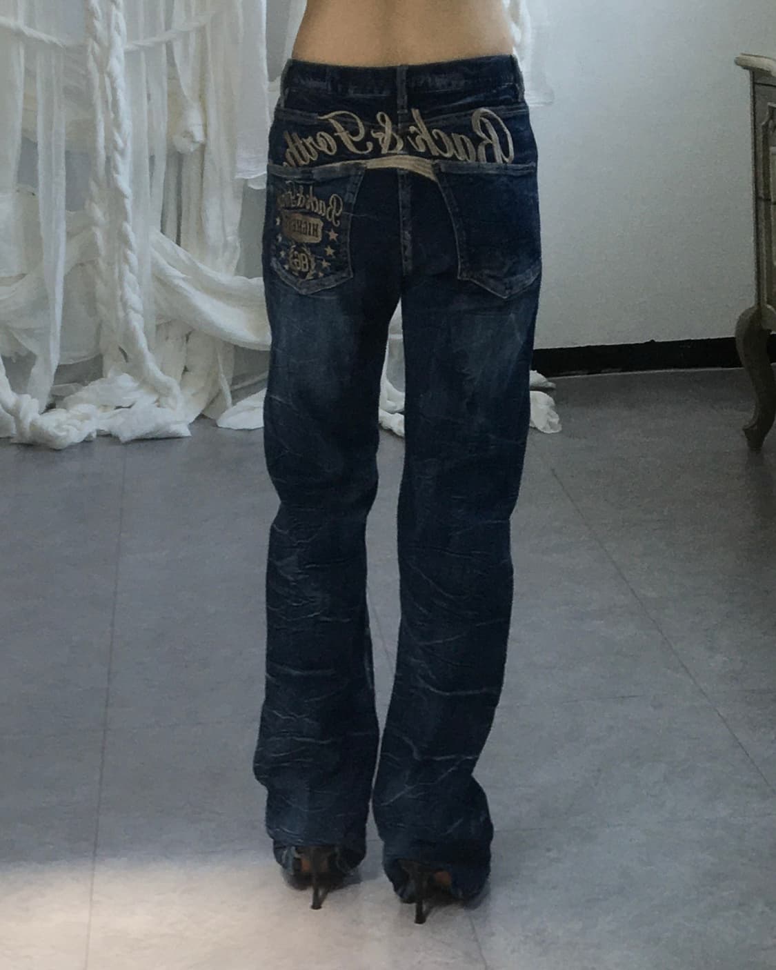 Back lettering patch point washing denim 상품이미지1