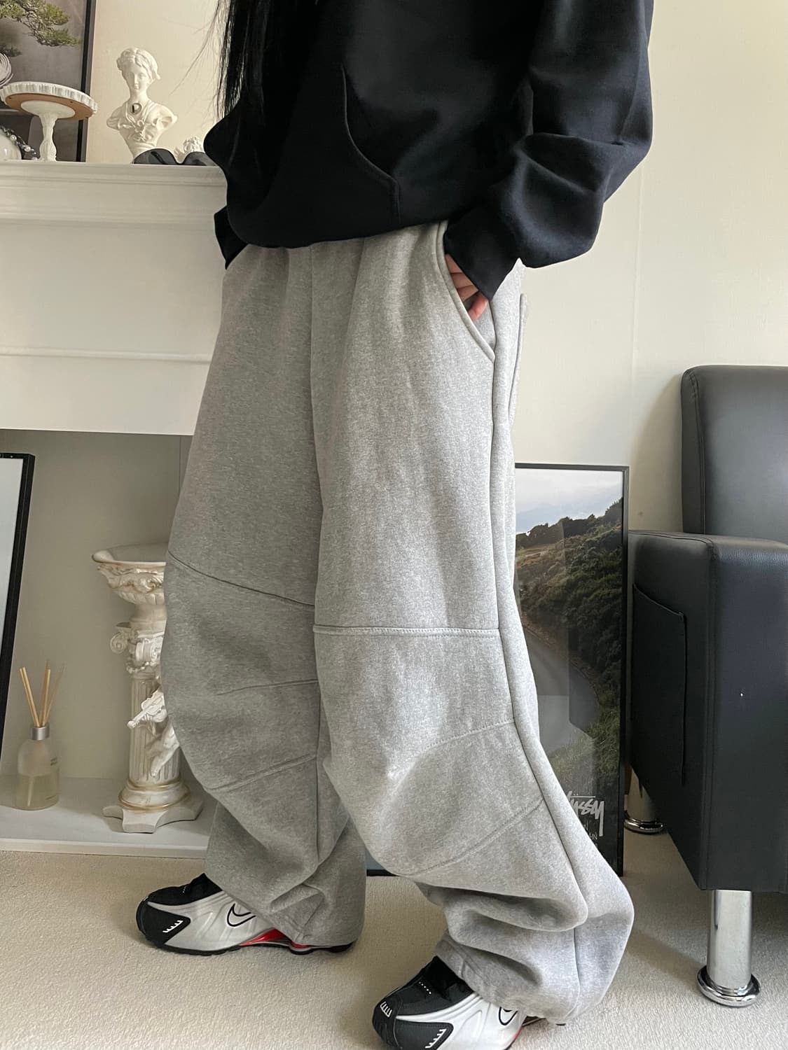 남여공용 핀턱 커브드 핀턱 파라슈트 팬츠  상품이미지6