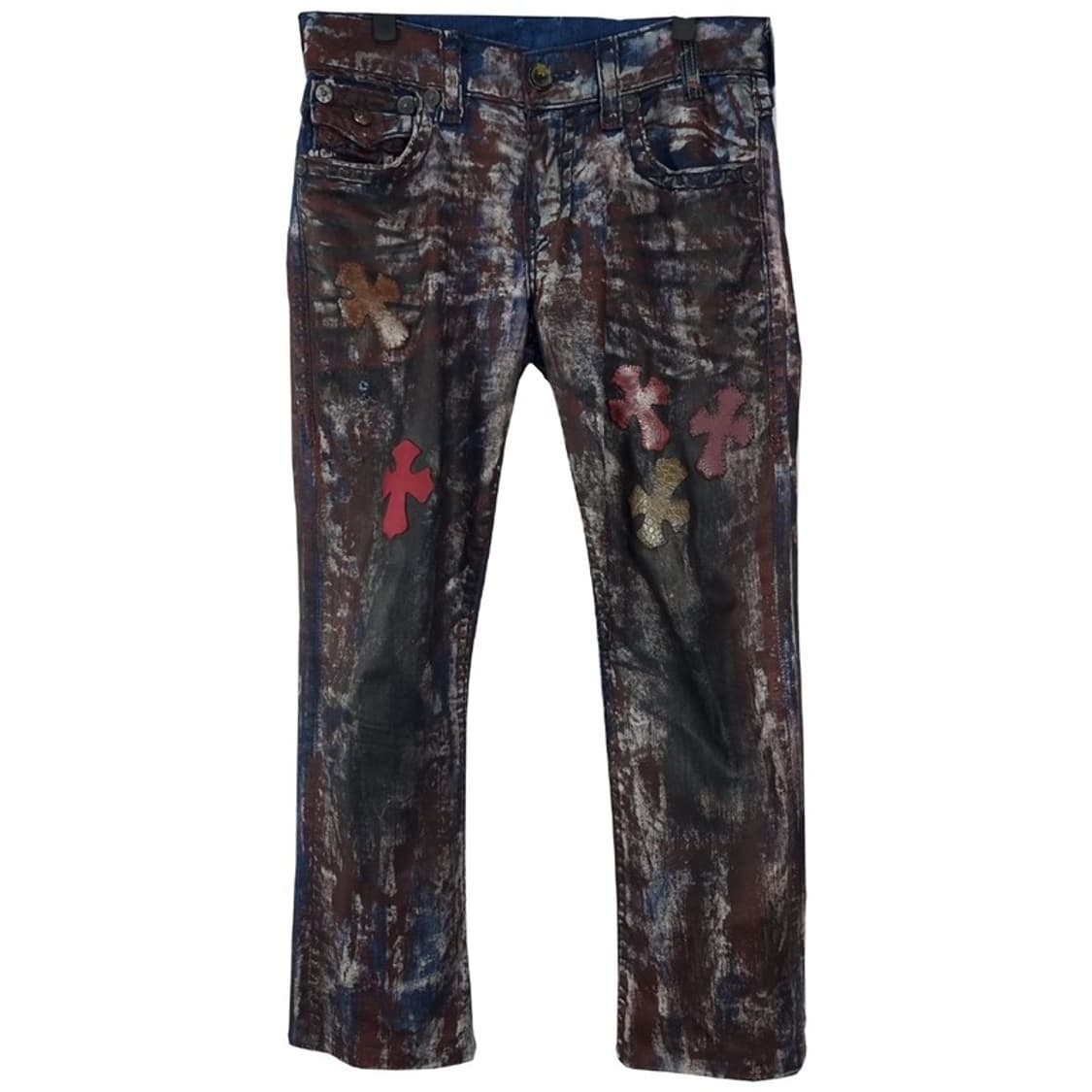 트루릴리전 고딕 펑크 커스텀 레더 크로스 리키 데님 팬츠 M18933 상품이미지2