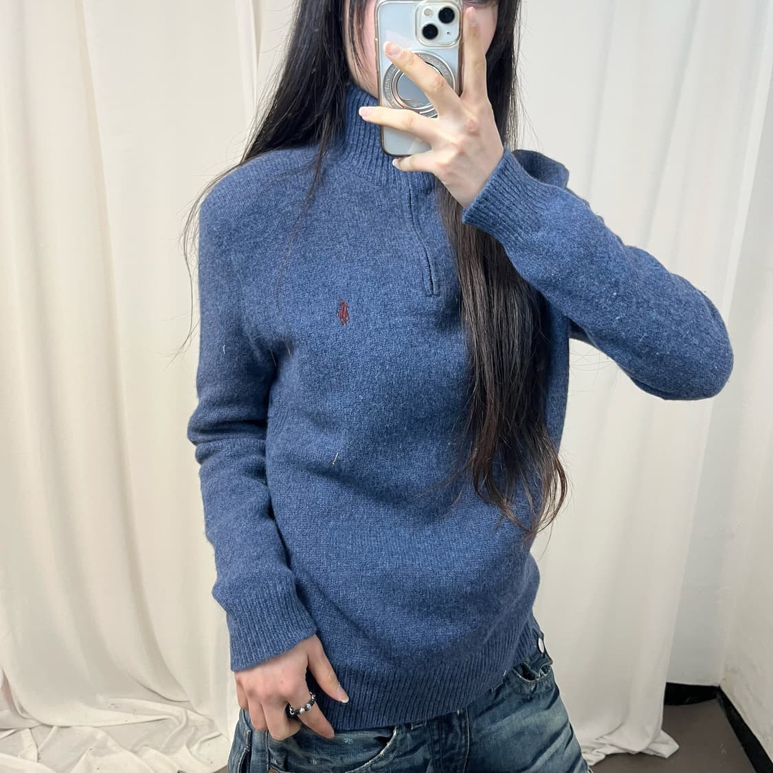 Polo lambswool half-zip blue knit 상품이미지3