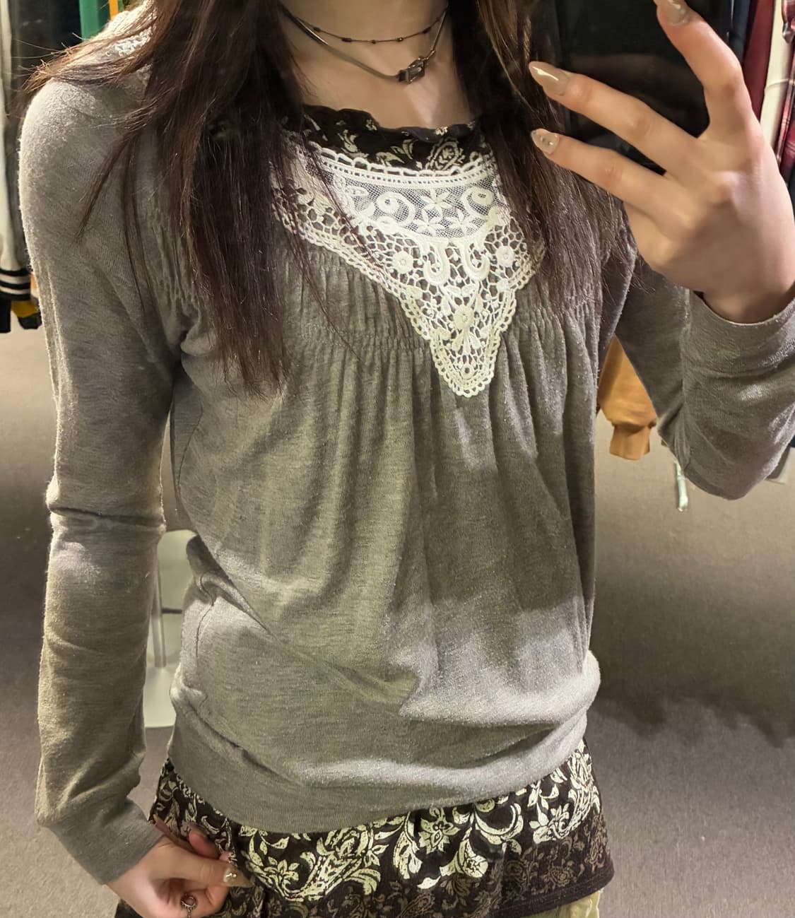 M)Lowrys Farm 빈티지 여성 꽃 레이스 디테일 롱 슬리브 상품이미지1