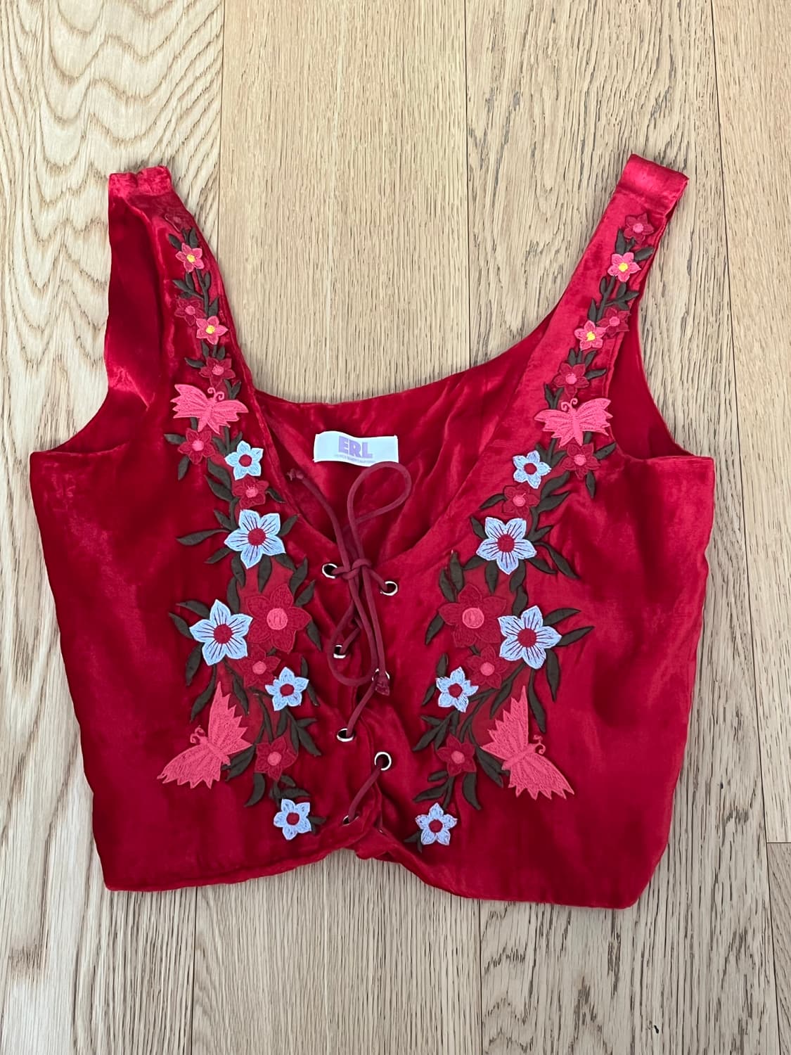 ERL 레드 벨벳 꽃자수 뷔스티에 S 상품이미지1