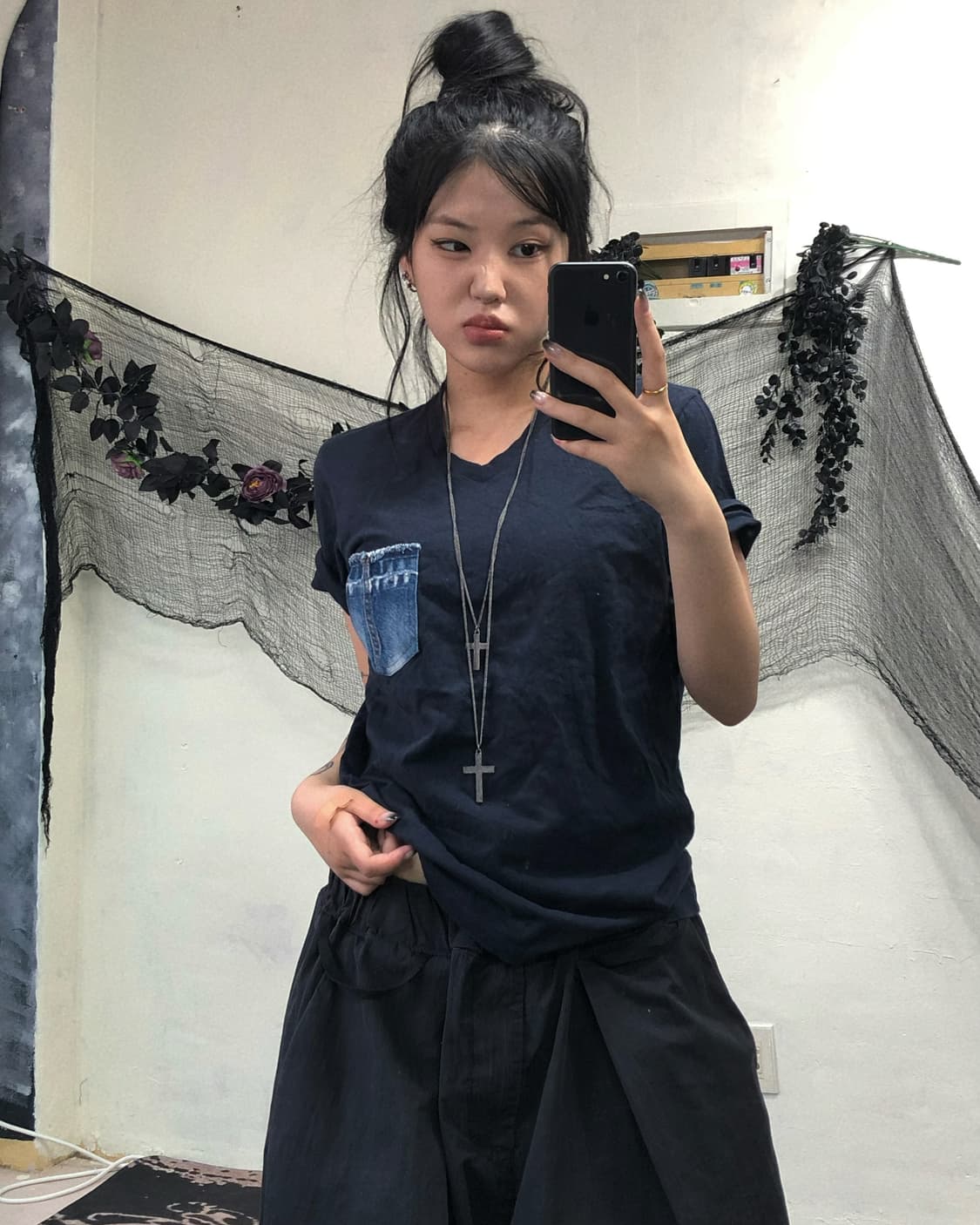 디젤 데님 포켓 블랙 반팔 탑  상품이미지1