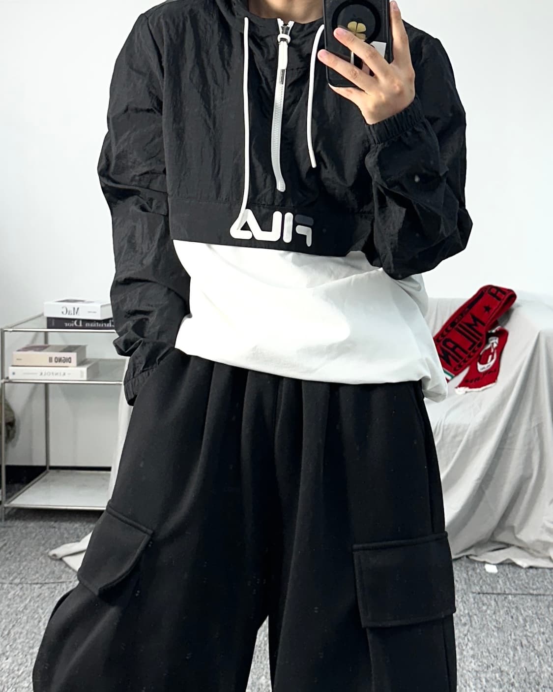 휠라 블랙 화이트 아노락 자켓 XL 상품이미지3