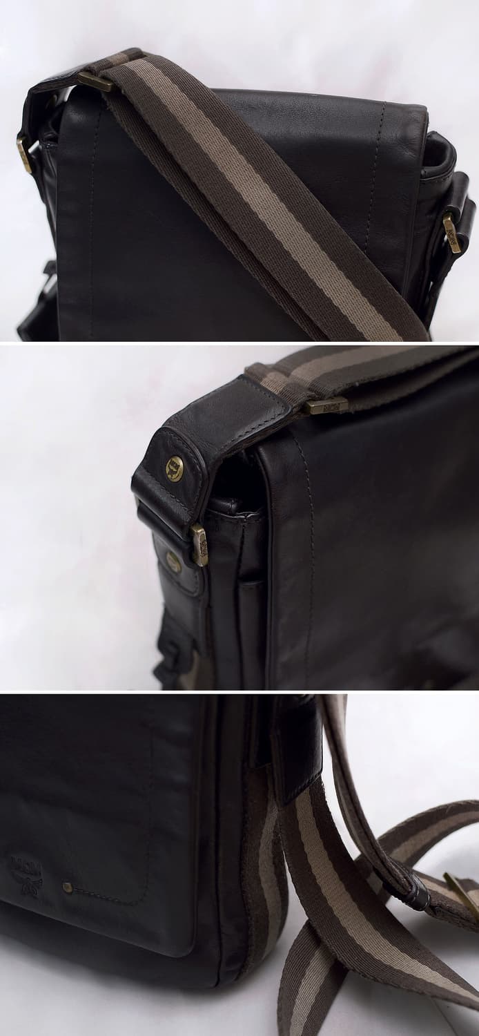 MCM 삼선 라이닝 풀그레인 카프스킨 레더 미니 메신저백 상품이미지8