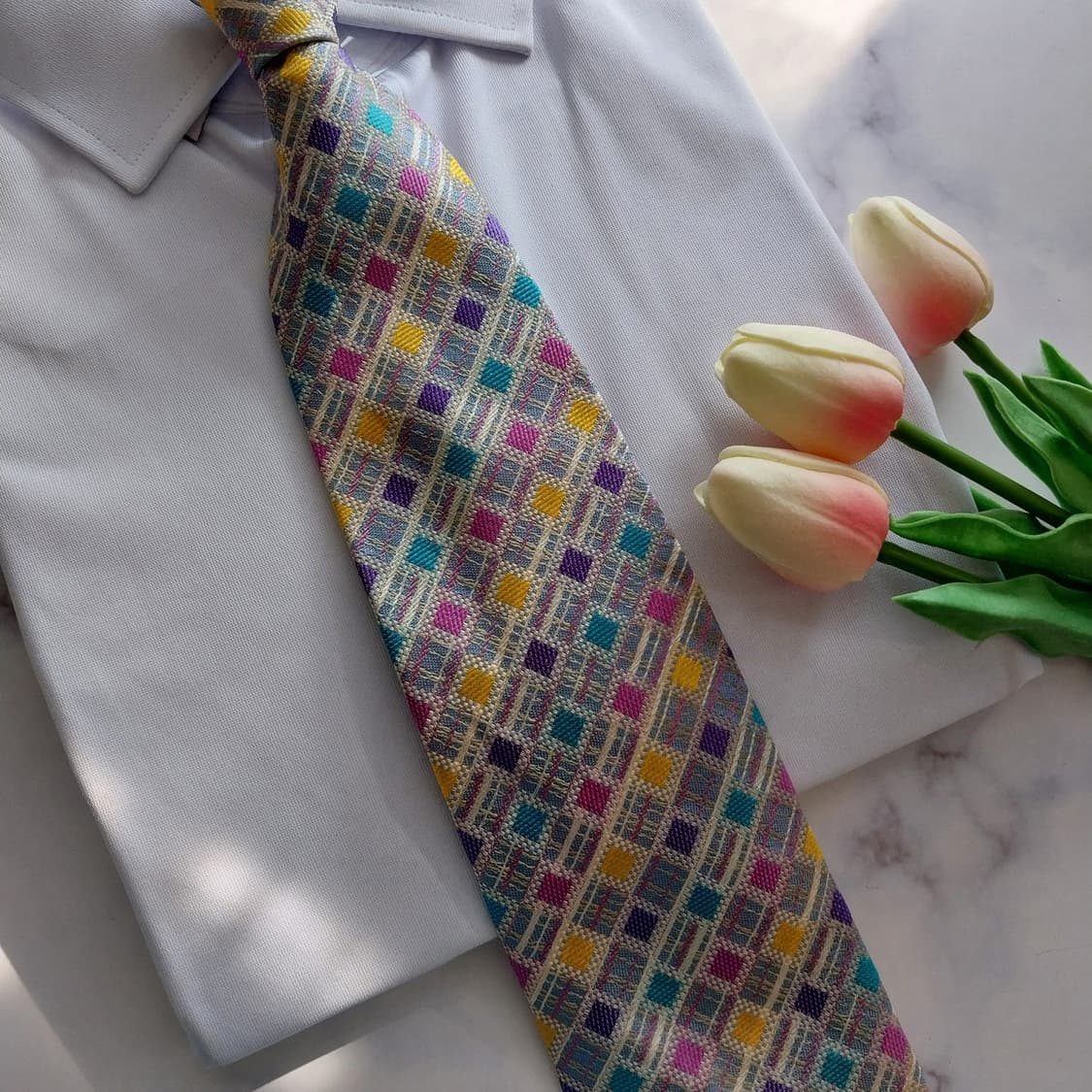 미쏘니 실크 멀티컬러 체크 패턴 넥타이 9.5cm A등급 K1113
 상품이미지9