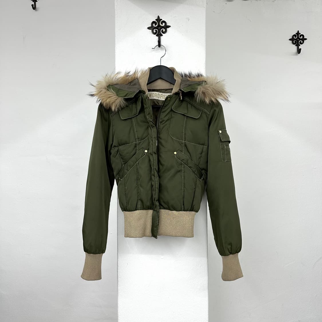 khaki raccoon  fur short jacket  상품이미지1